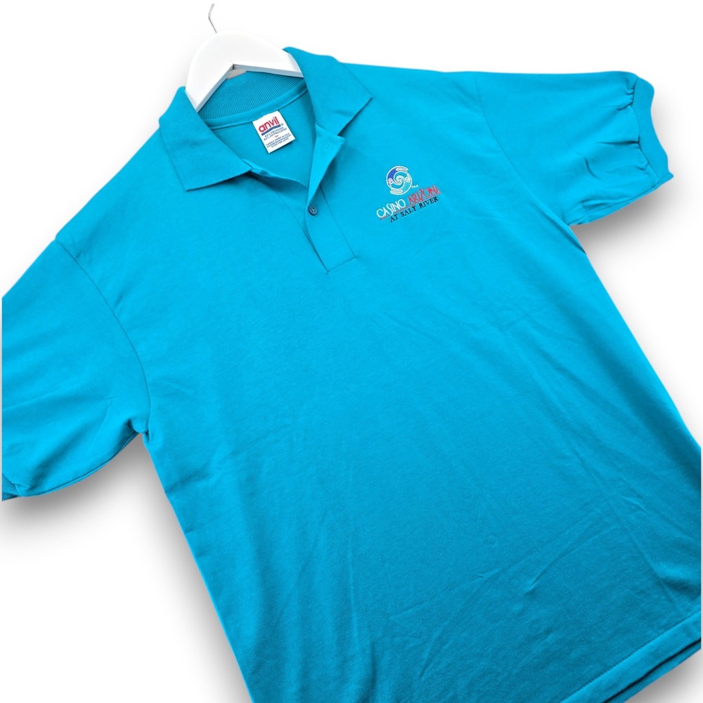 Anvil Mens Polo Shirt M Blue Cotton Blend Casino Arizona Single Stitched Hem